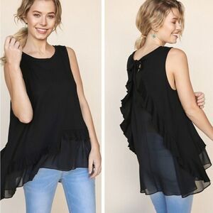 🖤 Black Ruffled Back Sleeveless Tunic